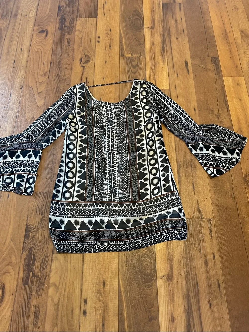 fab'rik Black & Cream Printed Boho Mini Dress - Picture 3 of 5